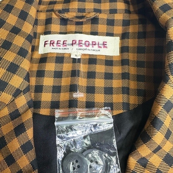 FREE PEOPLE ASHBY VINTAGE INSPIRED PLAID BLAZER IN BROWN NWOT - Picture 6 of 12